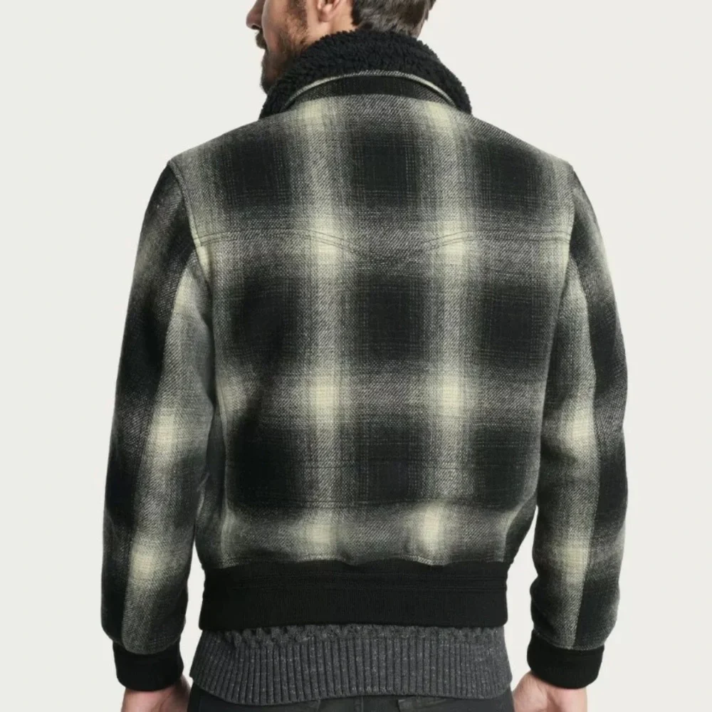 🔖L FRYE Dylan Shadow Plaid Bomber Jacket Coat